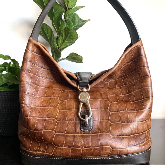 Dooney & Bourke Handbags - Dooney & Bourke Croc Embossed Logo Lock Hobo Bag